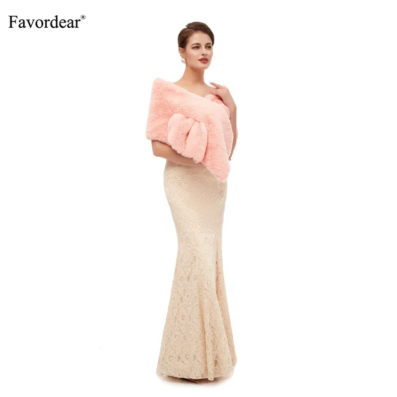 Favordear, Новое поступление, женская модная розовая верхняя одежда из искусственного меха, зимняя теплая шаль для невесты, свадебная накидка, вечерняя накидка
