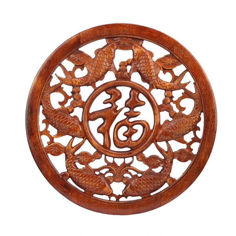 

VZLX Wood Carved Applique Frame Corner Onlay Unpainted Furniture Home Door Decor Decoration Accessories Blessing Lotus Fish