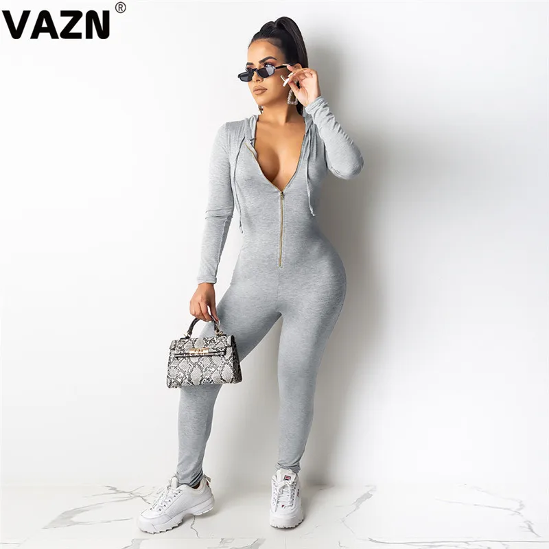 VAZN,, спортивные костюмы, комбинезоны, мягкие, свободные, по возрасту, сексуальные, полный рукав, одноцветные, эластичные, женские, длинные, узкие комбинезоны