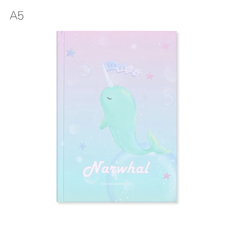 Our Story Begins Dream Narwhal Hardcover Notebook A5 Notepad Diary Horizontal Line Notebook 1PCS - Цвет: C