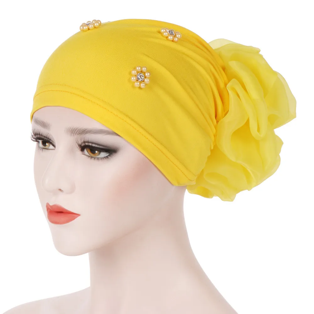 Мусульманская женская шапка-тюрбан с цветком и кристаллами, кружевная Кепка-хиджаб, головной убор, Женский мусульманский хиджаб-шарф