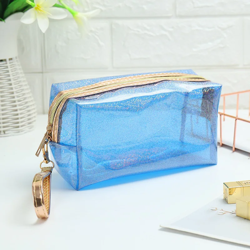 Женская сумка для макияжа, водостойкая Лазерная косметичка, Полиуретановая сумка для туалетных принадлежностей, Дорожный Чехол-Органайзер - Цвет: blue