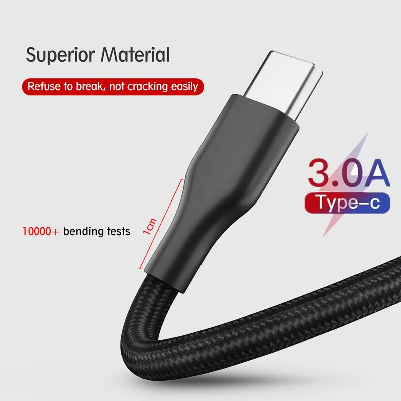 3 А usb type-C кабель для huawei Xiaomi Redmi Note USB-C, быстрая зарядка для мобильного телефона, кабель type-C для samsung Galaxy S9 S8 Plus S10