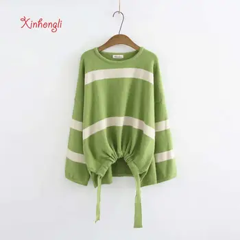 

Plus size wool loose O-neck BOW sweater 2020 NEW autumn winter casual ladies pull femme tops jumper navy gold green Coral