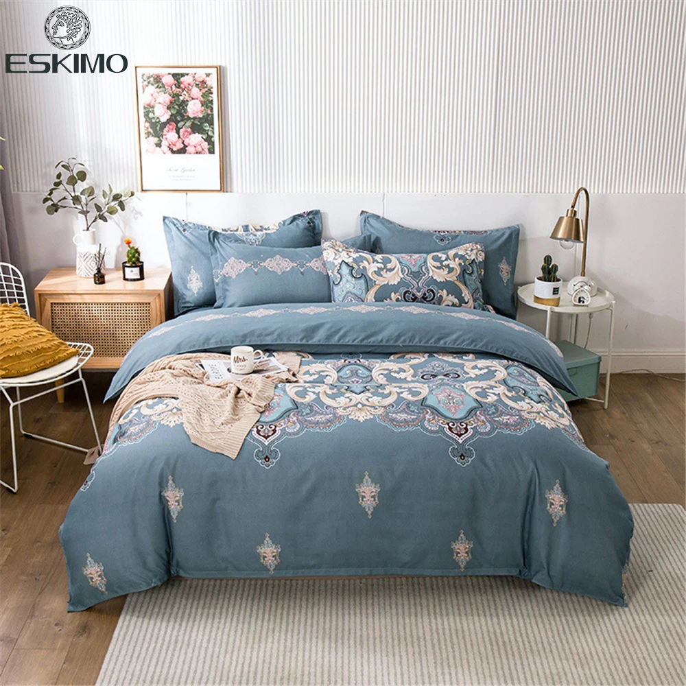 

ESKIMO 4pcs European Style Bed Linens Soft Breathable Quilt Sheet Pillow Cover High Quality No Fading Bedding Set for All Season