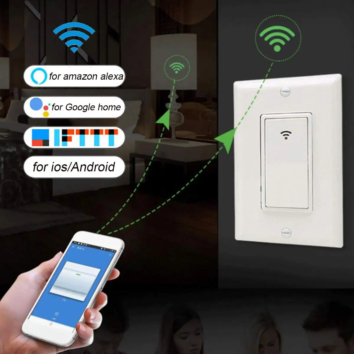 

100-240V 10A WiFi Smart Wall Light Wireless Switch for Alexa Google Home Remote Control