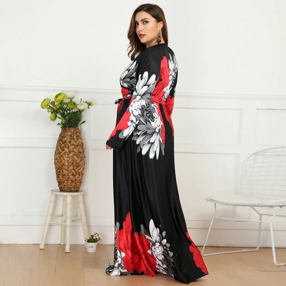 Fadzeco Африканское платье для женщин Dashiki осеннее сексуальное платье с v-образным вырезом и длинными рукавами, платье с цветочным принтом