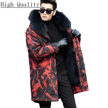 Erkek парка, пальто с натуральным мехом, мужская куртка, зимняя меховая подкладка из кроличьего меха, парка с воротником из меха енота размера плюс 5xl, длинное пальто KJ1529