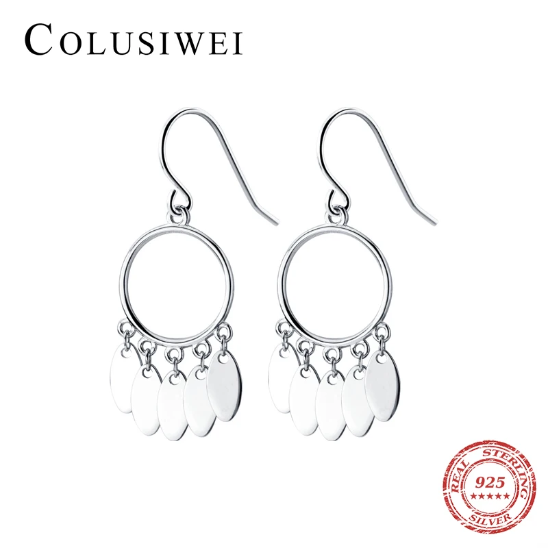 Colusiwei модные серьги-капли из стерлингового серебра 925 пробы для женщин Простые круглые геометрические серебряные корейские ювелирные изделия