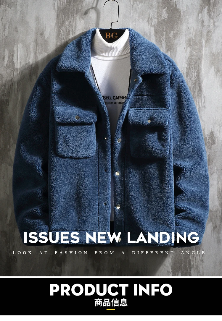 Winter Lamb Hair Jacket Men's Warm Thick Fashion Parka Men Solid Color Casual Lapel Coat Man Loose Cotton Jacket Male Clothes