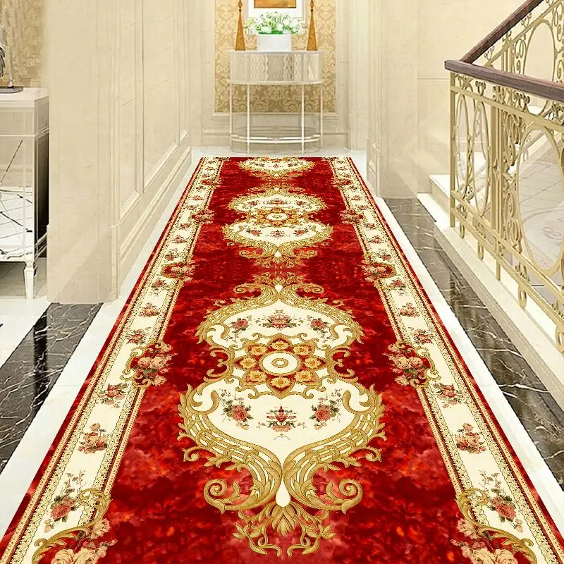 European Style Hallway Carpets Hotel Long Aisle Corridor Rug Home Entrance Stair Carpet Wedding Floor Rugs Aisle Red Carpet