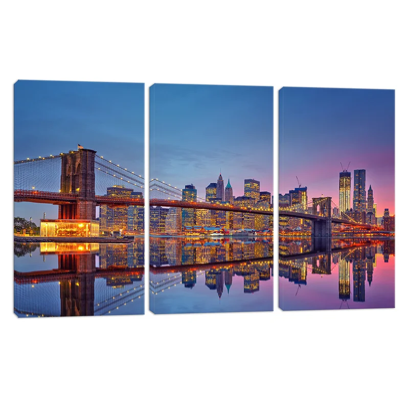 Scenery Poster Wall Art Canvas Painting Modern City night View Reflection Picture Home Decor Prints for Living Room Design | Дом и сад