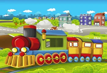 

Cartoon train baby photo backgrounds vinyl kids birthday photography backdrops for photographer studio props fotografia lv-2495