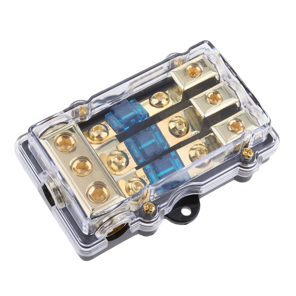 3 Way Power Distribution Block 4/8 AWG Gauge AGU Fuse Holder 60A(3in 1out)