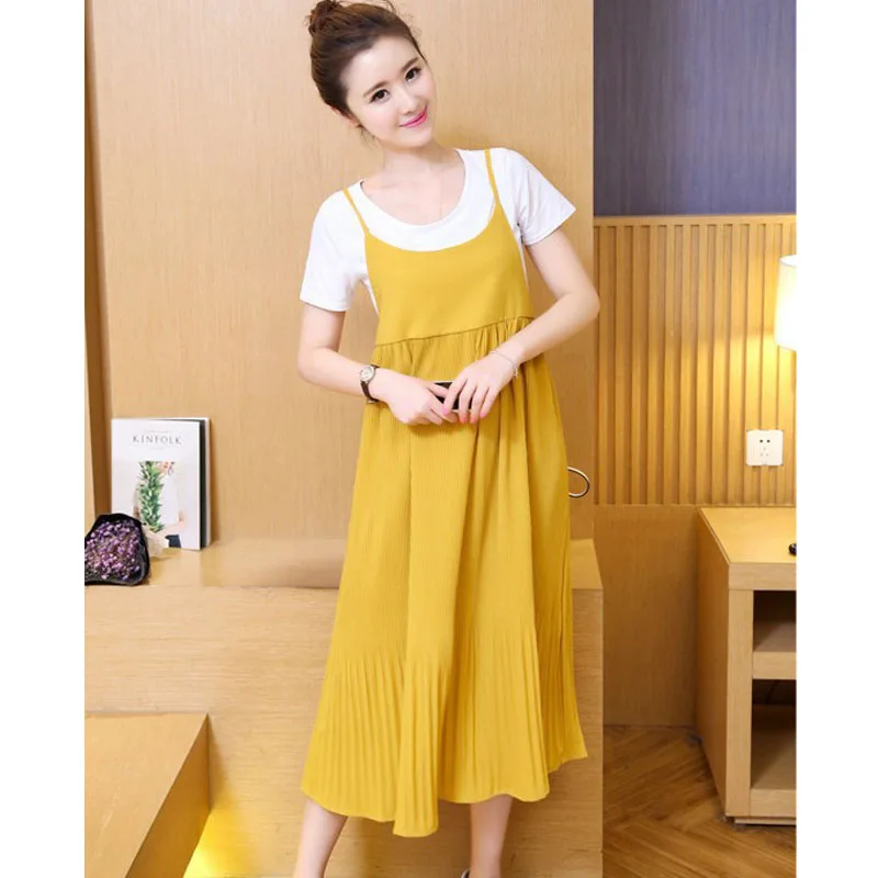 

2PC Set Maternity Top Dress Suit Vestido For Pregnant Women Clothes Short Sleeve Pregnancy Dress Pregnant Mother Summer Clothing