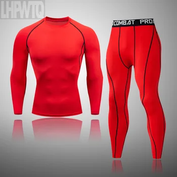 

winter shirt + leggings 2-piece set men's thermal underwear winter long johns Solid color Compression tights Jogging suit men