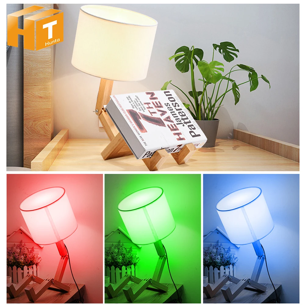 

Robot Shape Wooden Art LED Folding Simple Desk Lamp Eye Protection Table Lamp White/RGB E27 Base Living Room Bedroom Home Decor
