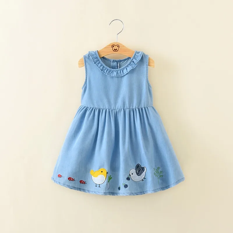 Детское платье из джинсовой ткани; Одежда для девочек; летнее винтажное платье-майка с вышивкой; костюмы для малышей; детское летнее платье с животными - Цвет: 1101-82