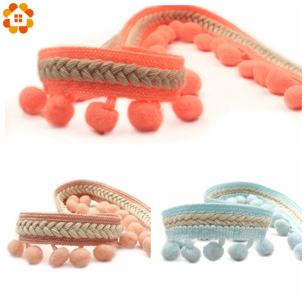 Lace Ribbon 3Yard Vintage Embroidered Trim Pom Pom Ball Fringe For Crafts DIY Sewing