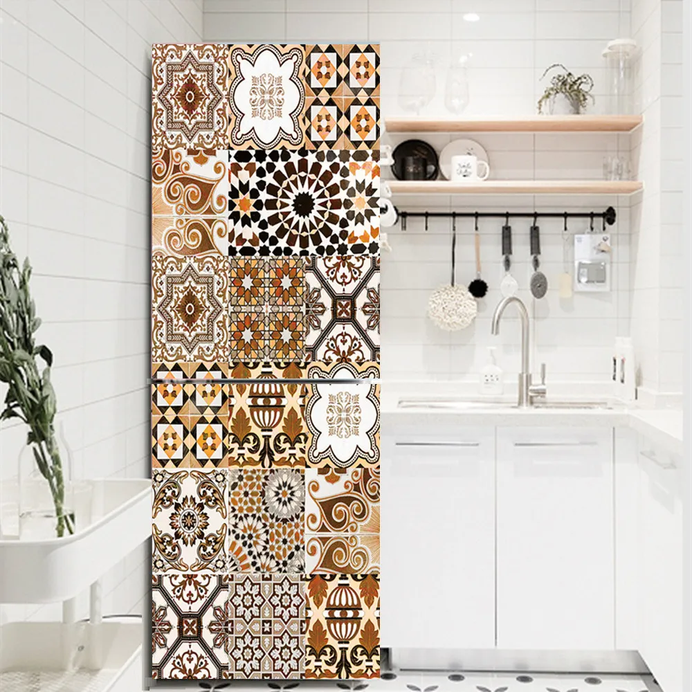 Vintage Self Stick Fridge Wrap Human Flower Beach Vinyl Door Mural Sticker For Refrigerator Peel and Stick Removable Wrap Decal