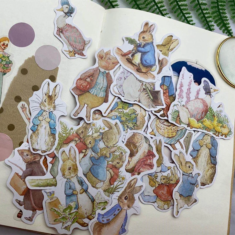 card making stamps for sale Vintage Bunny Waterproof Sticker DIY Scrapbooking Bottom Collage Phone Computer Diary Happy Planner Decoration Sticker car stamps for card making