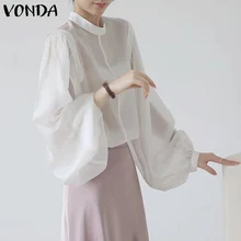 

Women Retro Tops VONDA Spring Autumn Baggy Solid Color Blouse Loose Lantern Sleeve Party Blusas Femininas Chemise Shirts 2022