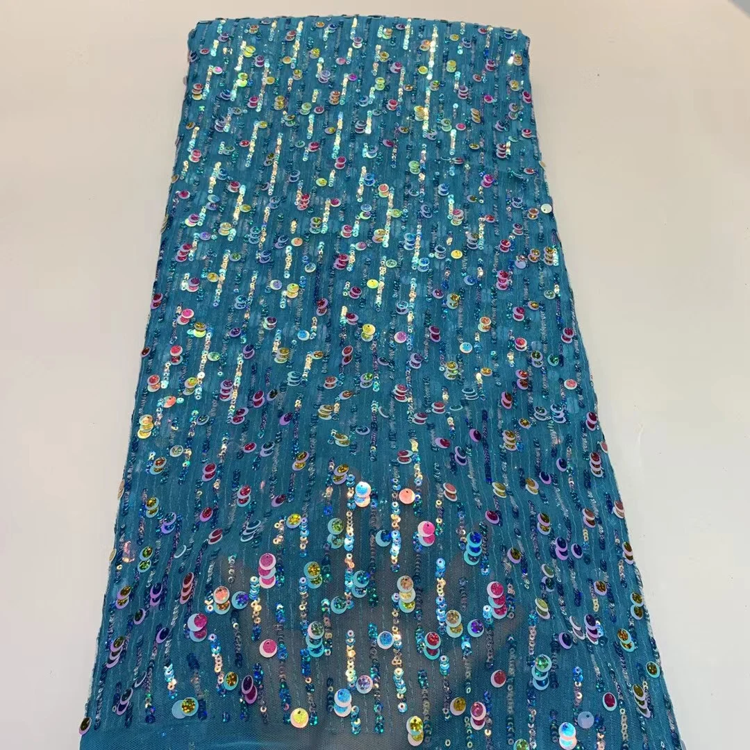 

(5 ярдов/шт.) французское Сетчатое кружево, яркие блестки, африканская сетчатая кружевная ткань высокого качества для блестящего вечернего платья FXZ042