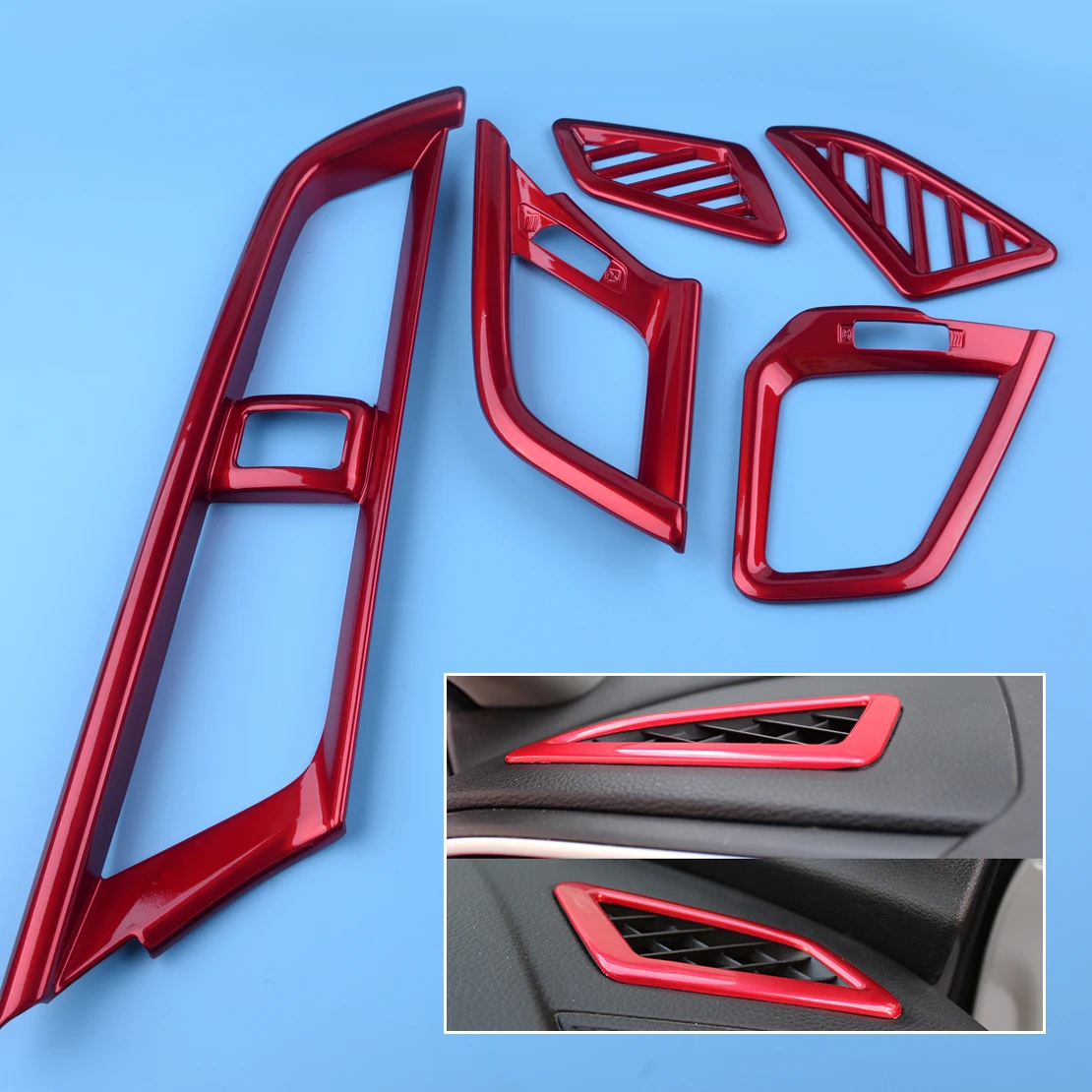 

DWCX 5Pcs Red ABS Central Control Outlet Air Vent Trim Cover Fit for Honda Civic 10th 2016 2017 2018 2019