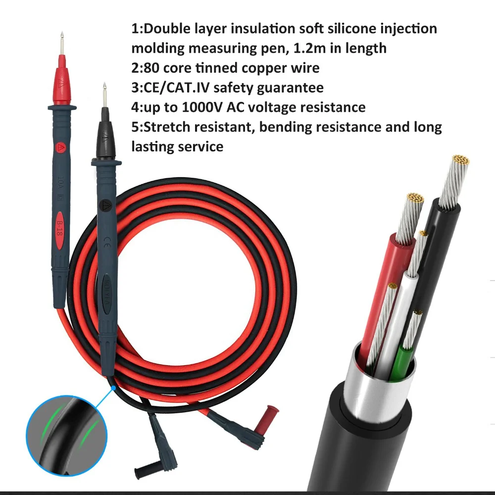 Датчики для мультиметра Сменные иглы тестовые комплекты проводов Щупы для цифровых силиконовых двухцветных мультиметров для мультиметра Проводные наконечники
