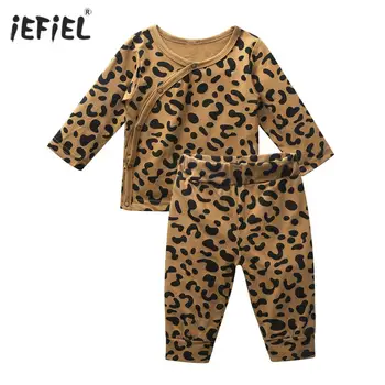 

Leopard Print Baby Boys Sleepwear Newborn Baby Pijamas Set Spring Autumn Long Sleeves Side Press Buttons Shirt Top Sleepwear Set
