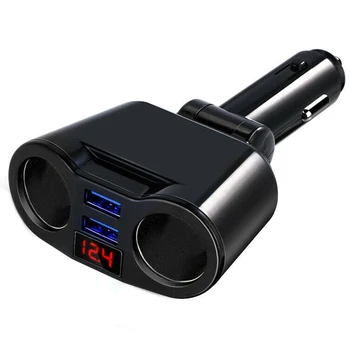 

3 in 1 12V Car Cigarette Lighter Socket Splitter Plug Dual USB Charger Voltage Current Monitor For iPhone Smartphone Tab