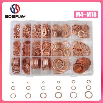 

395pcs Professional M4-M26 Assorted Copper Washer Gasket Set Flat Ring Seal Assortment Kit with Box For Hardware Accessories
