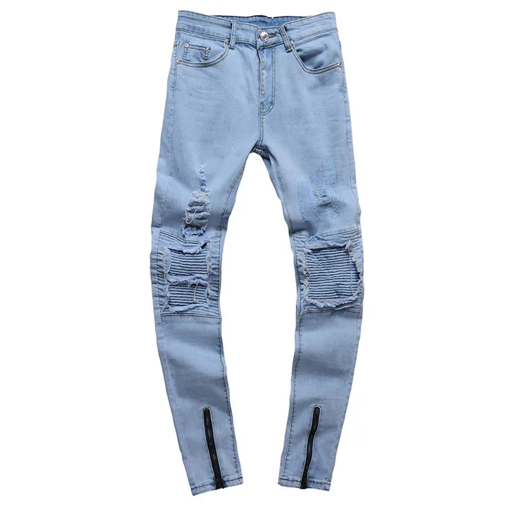Узкие мужские джинсы потертые тонкие эластичные джинсы деним байкерские джинсы хип-хоп штаны потертые рваные джинсы размера плюс