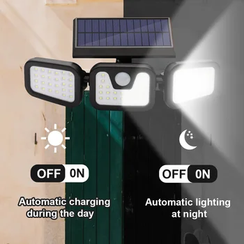 

74 LED Solar Light Outdoor Garden Security Night Lights 3 Adjustable Heads PIR Motion Sensor Wall Lamp Photovoltaic Split 270°