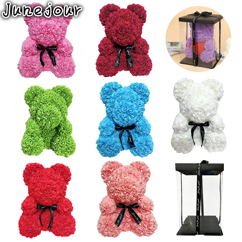 

HOT Sale Valentines Day Gift 25cm Red Rose Teddy Bear Rose Flower Artificial Decoration Christmas Gifts Women Valentines Gift