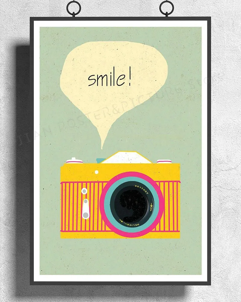 

Шелковый постер H506 для украшения дома, винтажный хипстер в стиле ретро с камерой и улыбкой 03, настенное искусство, Рождественский подарок