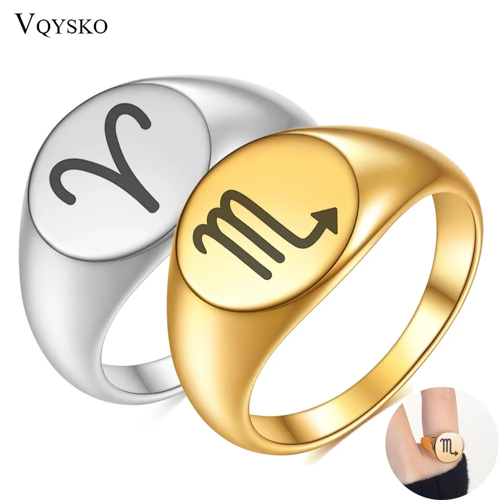 Minimalist 12 Constellation Rings For Women Man Jewelry Gift Personal Zodiac Sign Cute Ring Stainless Steel Finger Accessories customized stainless steel adjustable ring name letter opening ring for men and women in europe and america simple and personal