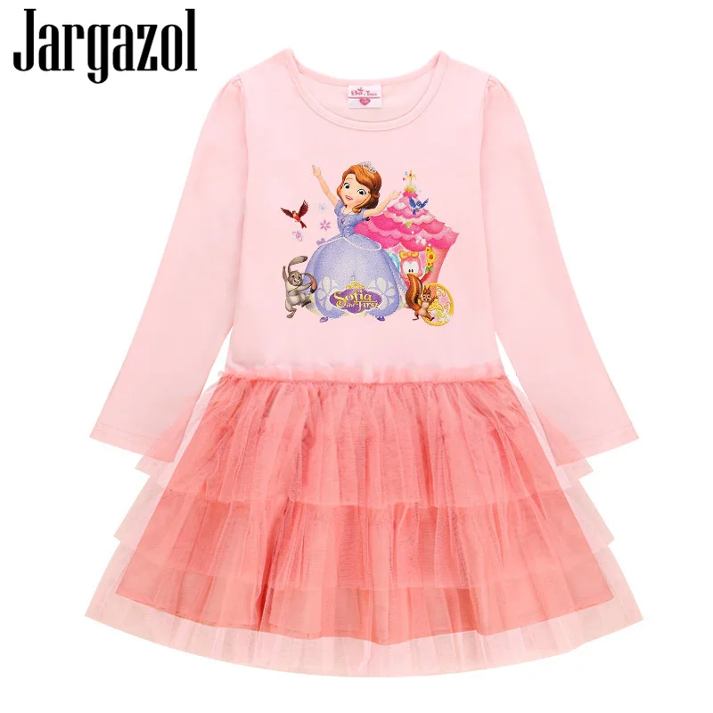 Jargazol/осенние детские платья с длинными рукавами для девочек; Одежда для девочек; вечерние платья принцессы Софии; сетчатый костюм для маленьких девочек; Vestido; наряды