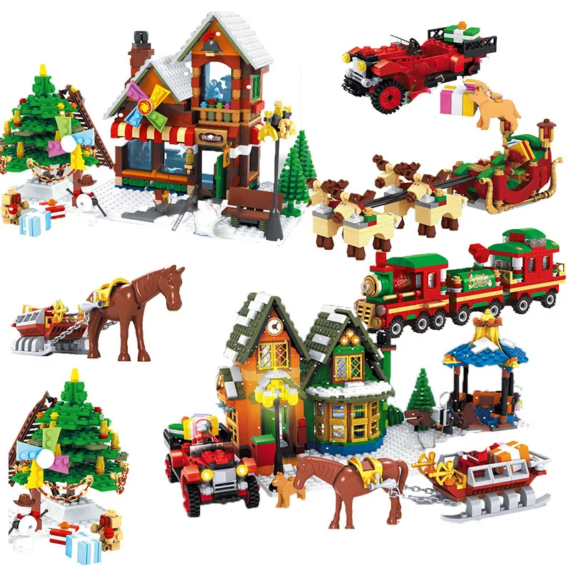 

2019 Winter Christmas Village Train Station Sled Block Set Santa Claus Compatible Legoinglys Building Toy Kids Gift No Box