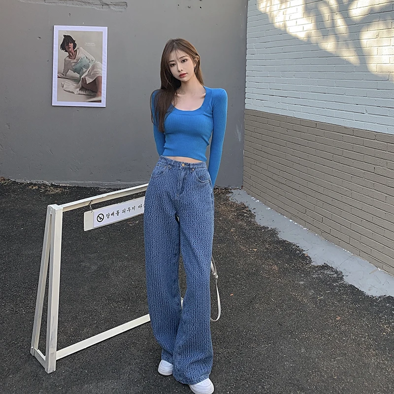 Pantalones flojos rectos de mezclilla para mujer, Vaqueros largos a la  moda, Casaul, para invierno y otoño|Pantalones vaqueros| - AliExpress