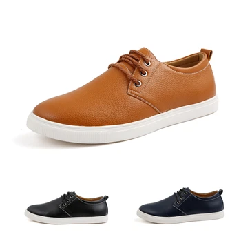 

Men's Brand Casual Leather Sheos Men Fashion Autumn Flat Shoes for Men Big Size 49 Brown Black Blue Mans Footwear Drop Shipping