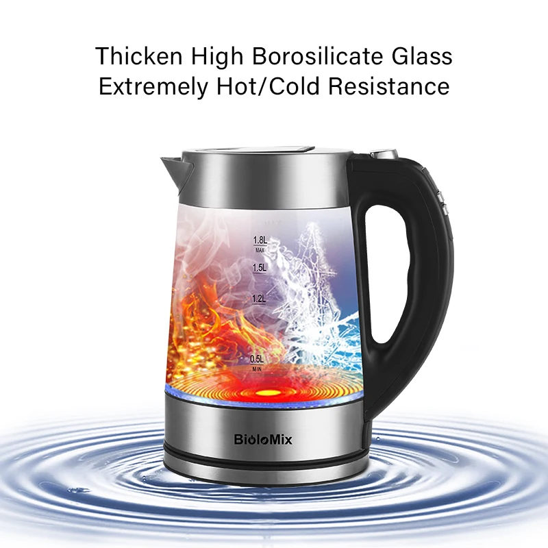 Электрический стеклянный чайник BioloMix 2200 л с сисветодиодный светильник кой Вт для