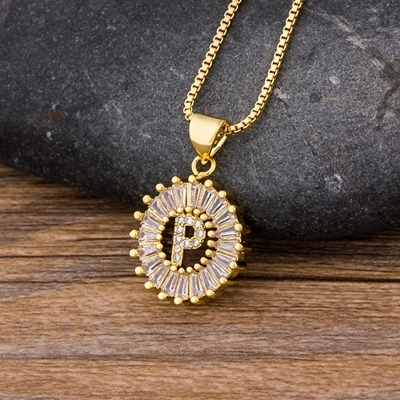 Sale Women Girls Initial Letter Necklace 26 Letters Charm Gold Name Necklace Pendant Top Quality Copper Zircon Jewelry Gift