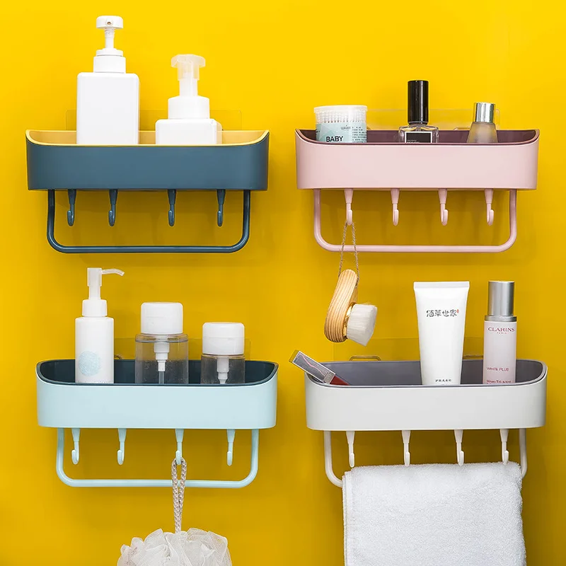 

Bathroom Kitchen Storage Rack Organizer Shower Shelf bathroom Plastic Storage Suction Shelf