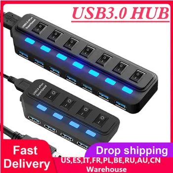 

Newest USB Hub 3.0 4/7 Port USB 2.0 Hub Splitter With ON/OFF Switch Multi USB C Hab High Speed 5Gbps For PC Computer Accessories