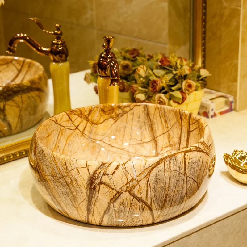 

Round Table Basin Ceramic Basin Wash Basin Imitation Marble Art Basin Wash Basin Tree Texture