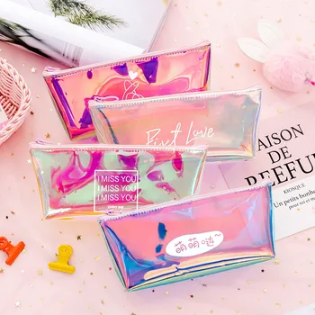 

1PCS New Creative Cool Laser Colorful Trapezoidal Pencil Case Transparent Simple Student Stationery Box Pen Holder