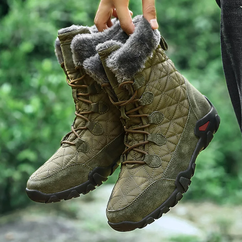 ERNESTNM/высококачественные зимние ботинки; водонепроницаемые армейские ботинки для женщин; популярные плюшевые ботинки на платформе; обувь для влюбленных; Размер 11; Botas Mujer - Цвет: Green