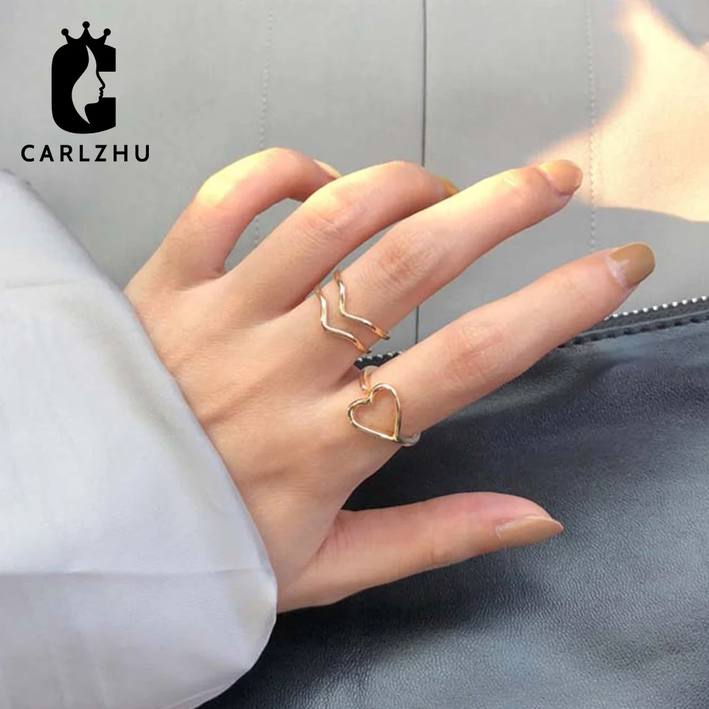 Минималистичные позолоченные медные полые очаровательные кольца с сердечком