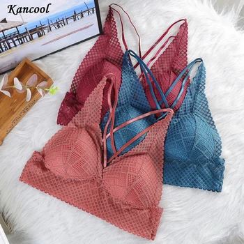 

KANCOOL Lace Bralette Sexy Bras For Women Hollow Out Lace Bra Crop Top Wireless Underwear Deep V Push Up Bra Sexy Lingerie Hot